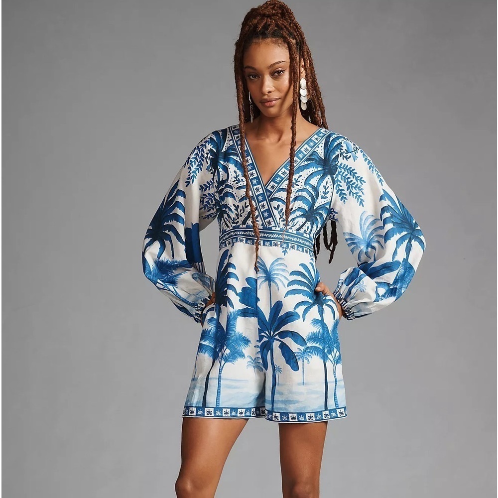 NWT Farm Rio Long-Sleeve Printed Romper Anthropologie